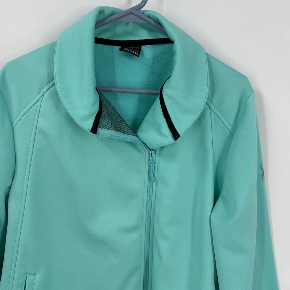 Spyder Fleece lined off center zipper aqua blue Ski Jacket Lightweight XL